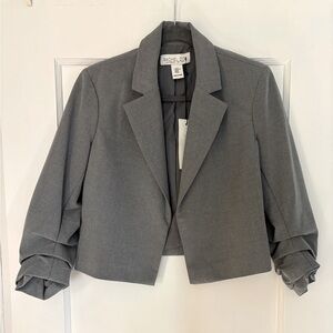 Rachel Zoe NWT Cropped Blazer Ruched Sleeves 3/4 sleeve Grey women’s XS